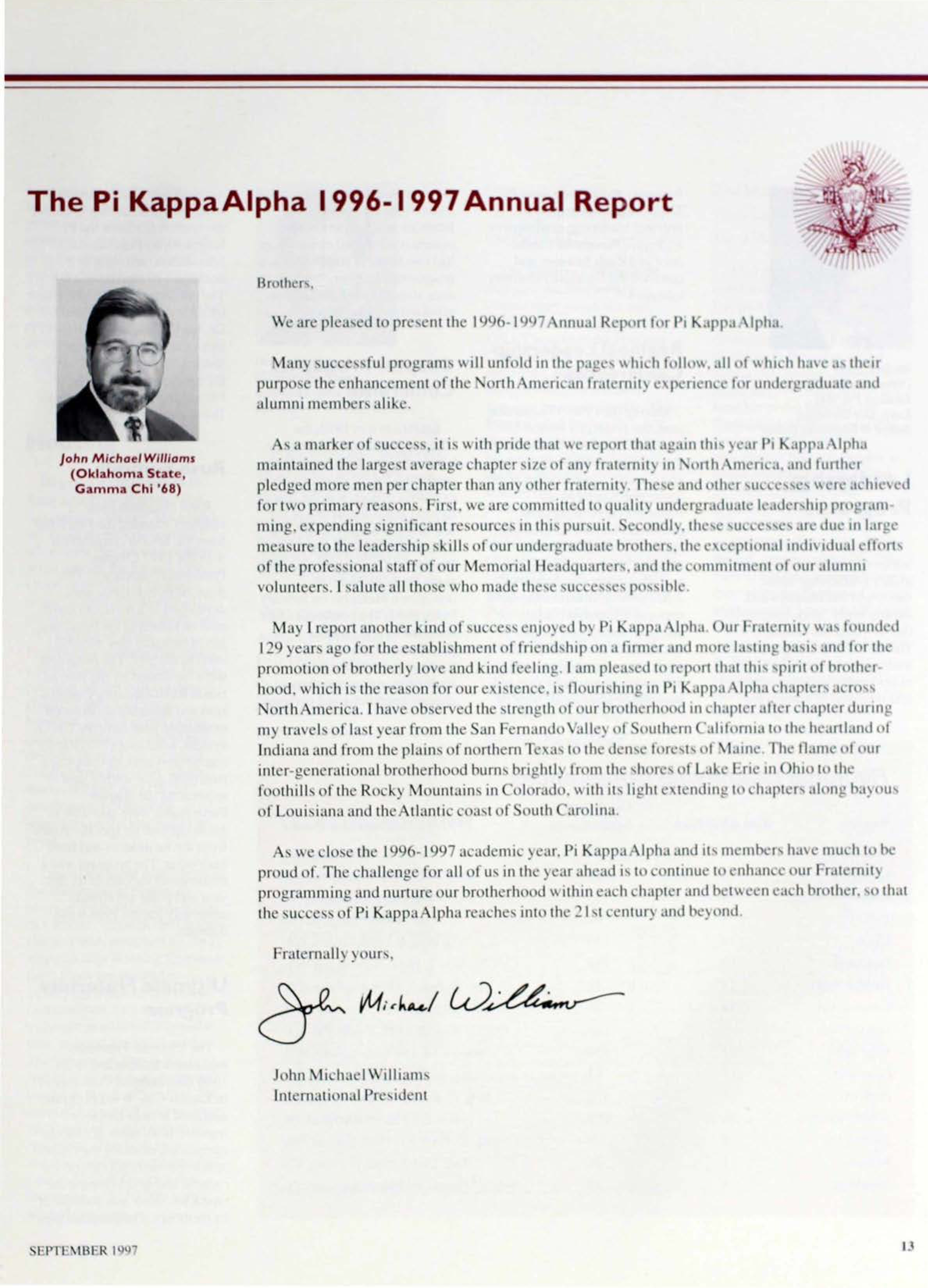 The Pi Kappa Alpha 1996-1997 Annual Report